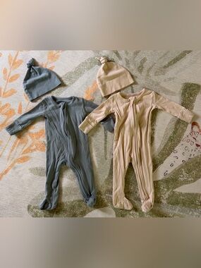 Colored Organics Zipper Sleeper & Beanie Sets - Tide, Natural